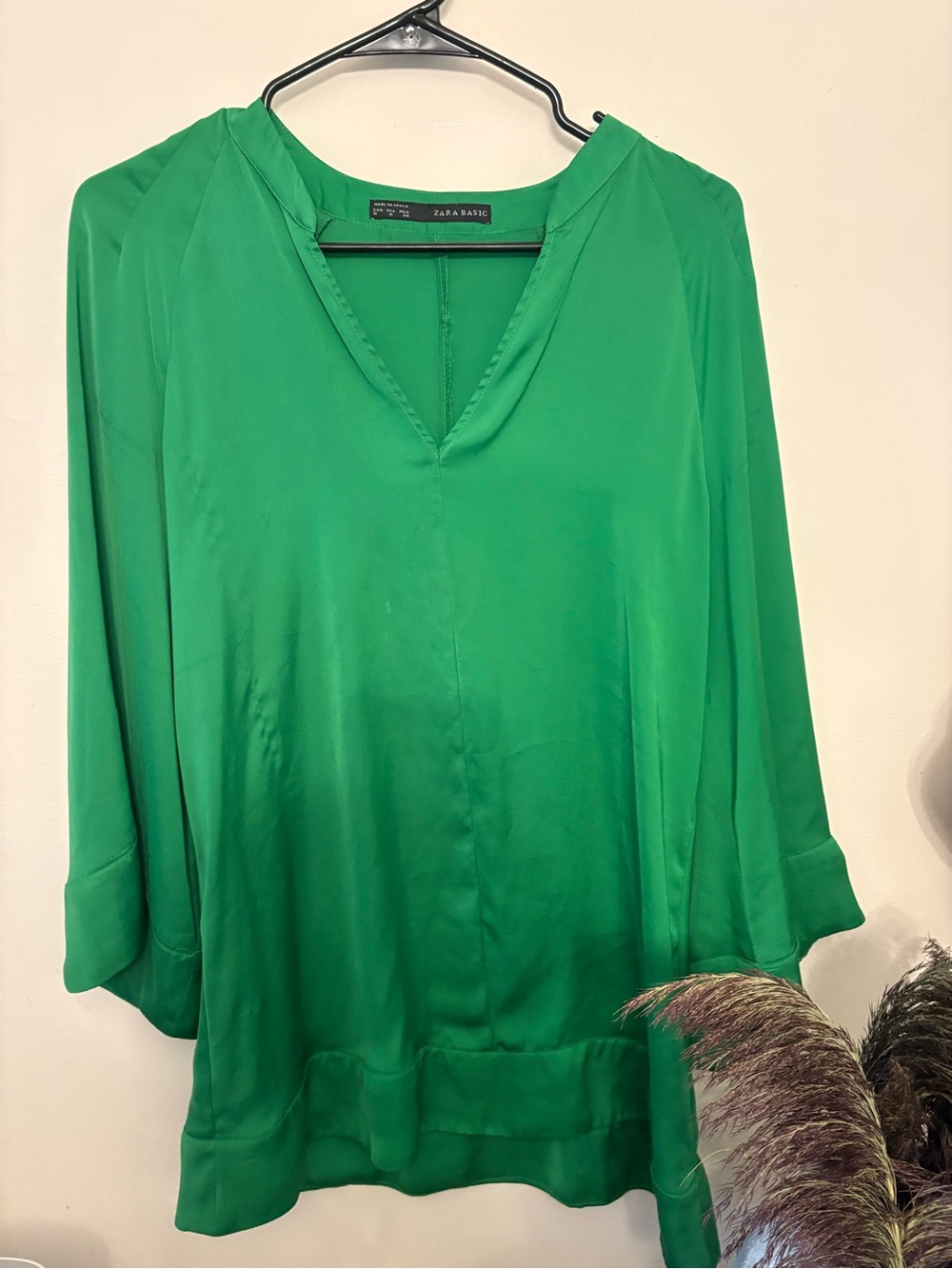 Zara Bright Green V-Neck Long Sleeve Tunic medium